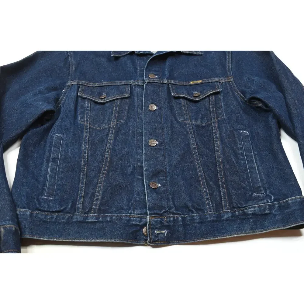 Vintage Wrangler Denim Trucker Jacket Mens 46 Blue 14oz Denim Button-Front USA